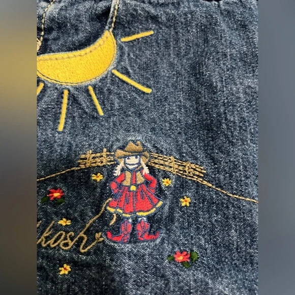 OshKosh B'gosh Denim Baby Overall Dress Cowgirls Wanted Embroidery Vintage 3/6MO - Picture 4 of 9